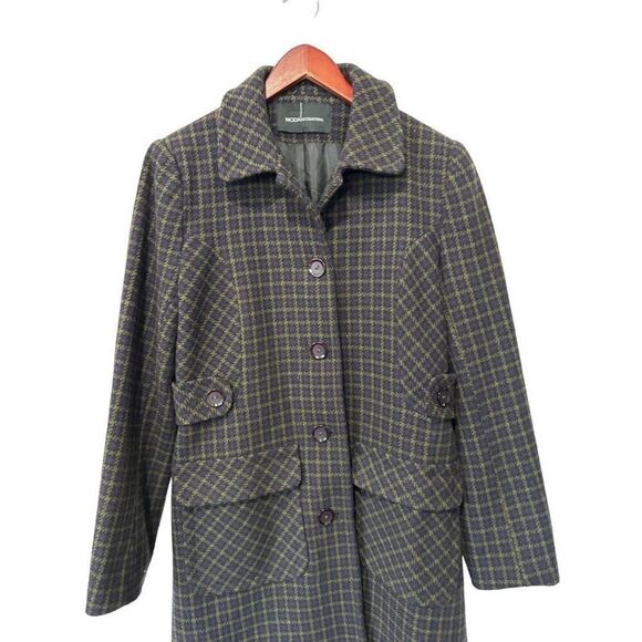 Moda International Purple Yellow Patterned Wool Button Front Peacoat Size Small - Picture 4 of 12